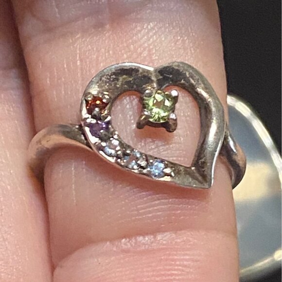 Heart Ring Size 7.5 Garnet Amethyst Spinel Tourmaline Sterling Silver 925 Women - Picture 1 of 10